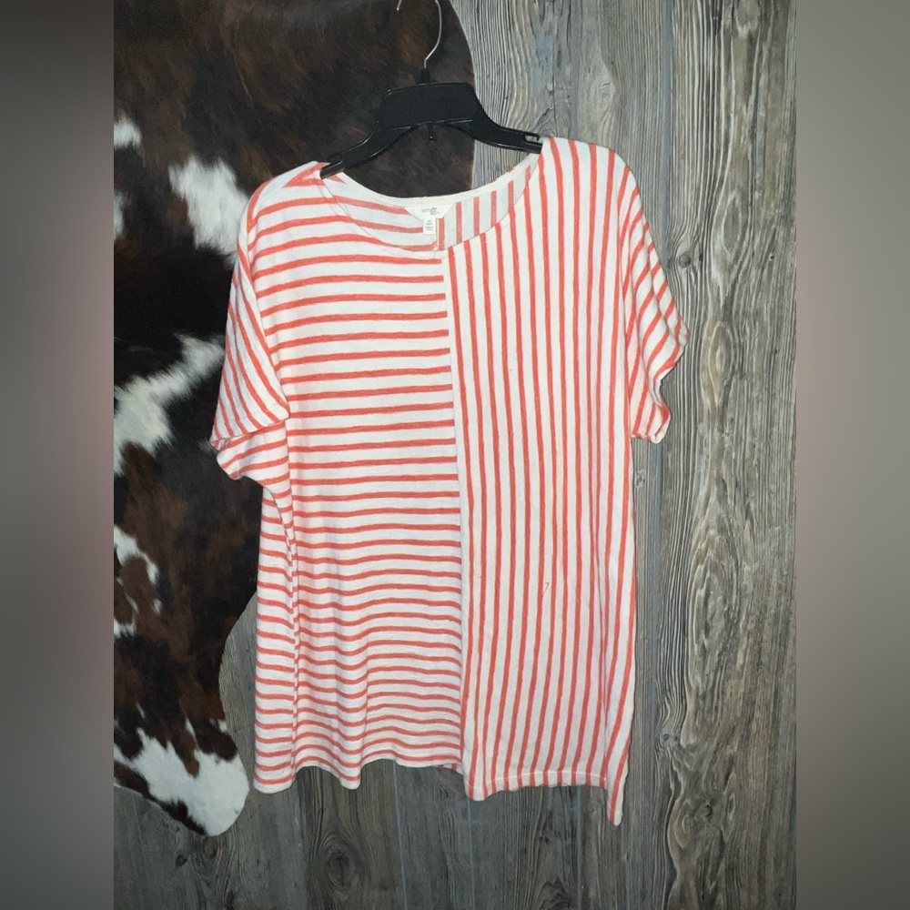 Terra & Sky size 0X striped tunic top coral orange and white